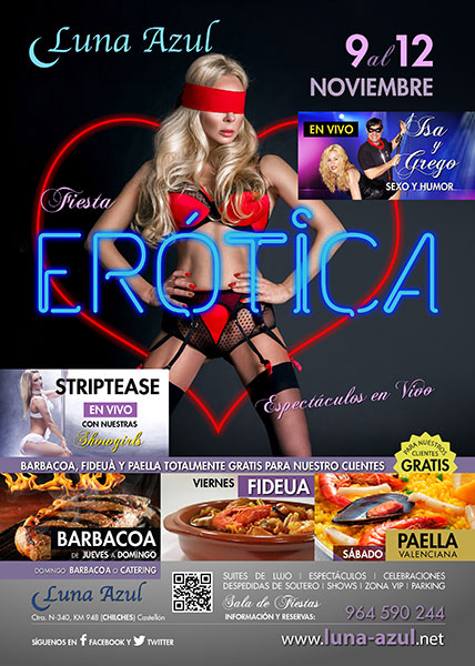 Fiesta Erotica en Luna Azul, del 9 al 12 de noviembre disfruta de toda la sensualidad que te puedas imaginar te esperamos!